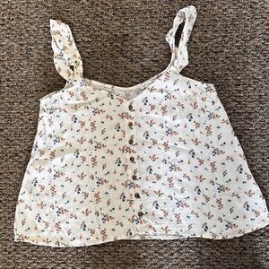 American Eagle Outfitters White and Blue Cropped Tank Top